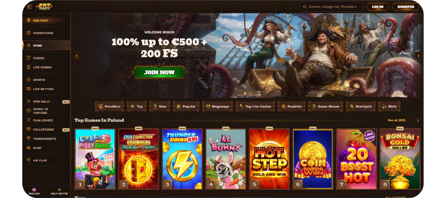 Fat Pirate Casino Home Page PC